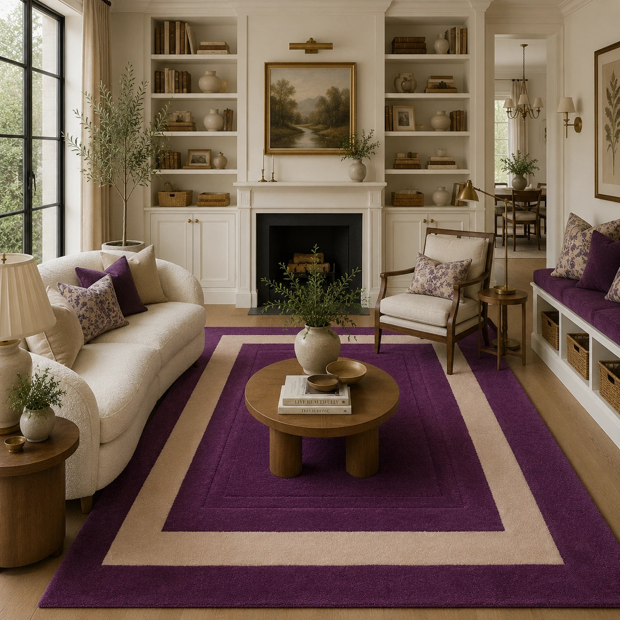 purple beige wool rug