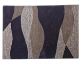 Contemporary plum and neutral beige abstract wave rug, soft hand tufted wool floor decor.