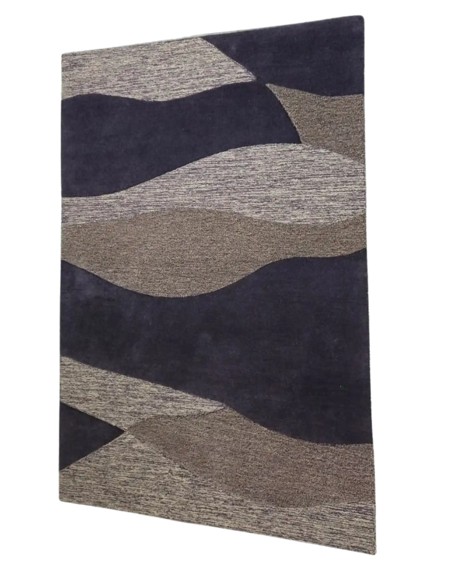 Modern purple and beige area rug featuring layered wavy texture, stylish home interior centerpiece.