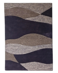 Purple and beige modern wave pattern hand tufted rug with textured design for living room decor.