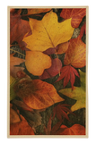 Realistic autumn leaf rug featuring vibrant yellow, orange, red, and brown fall leaves on a textured surface