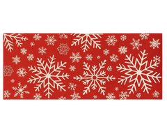 Holiday snowflake rug runner in bright red wool for festive décor.