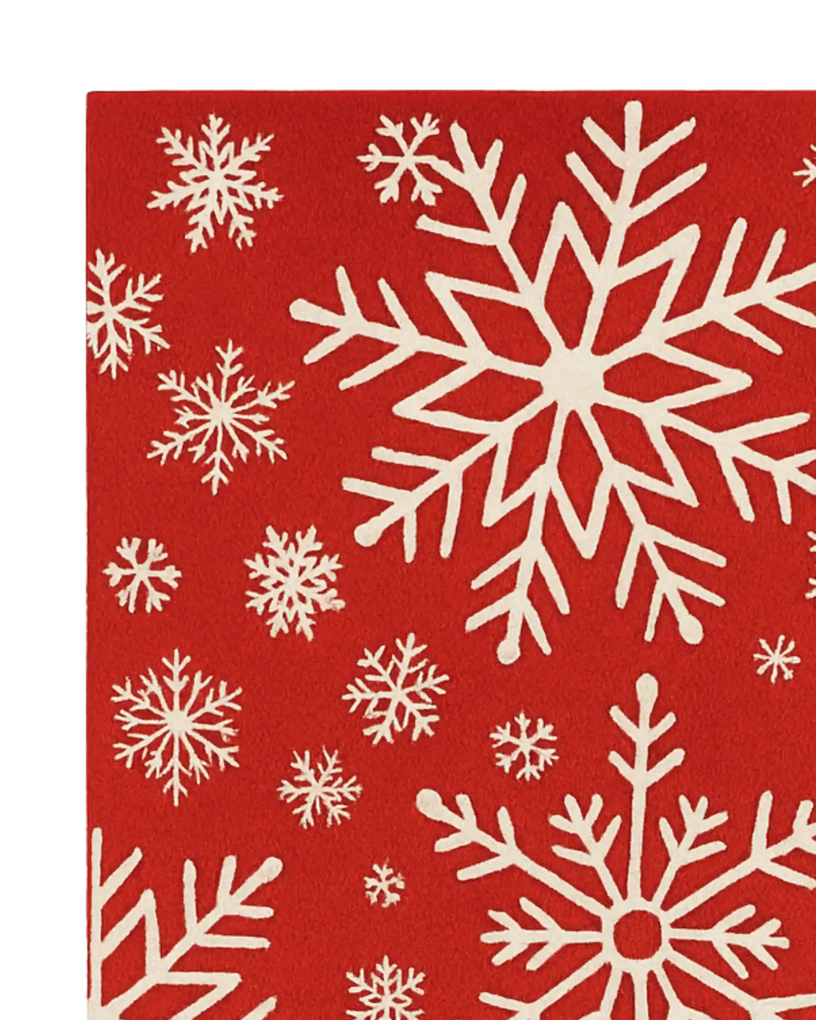 Red winter snowflake rug runner designed for hallways and entryways.