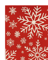 Red winter snowflake rug runner designed for hallways and entryways.