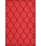 Red embossed geometric hand-tufted wool rug with wave design