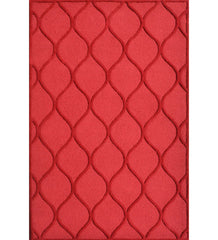 Red embossed geometric hand-tufted wool rug with wave design