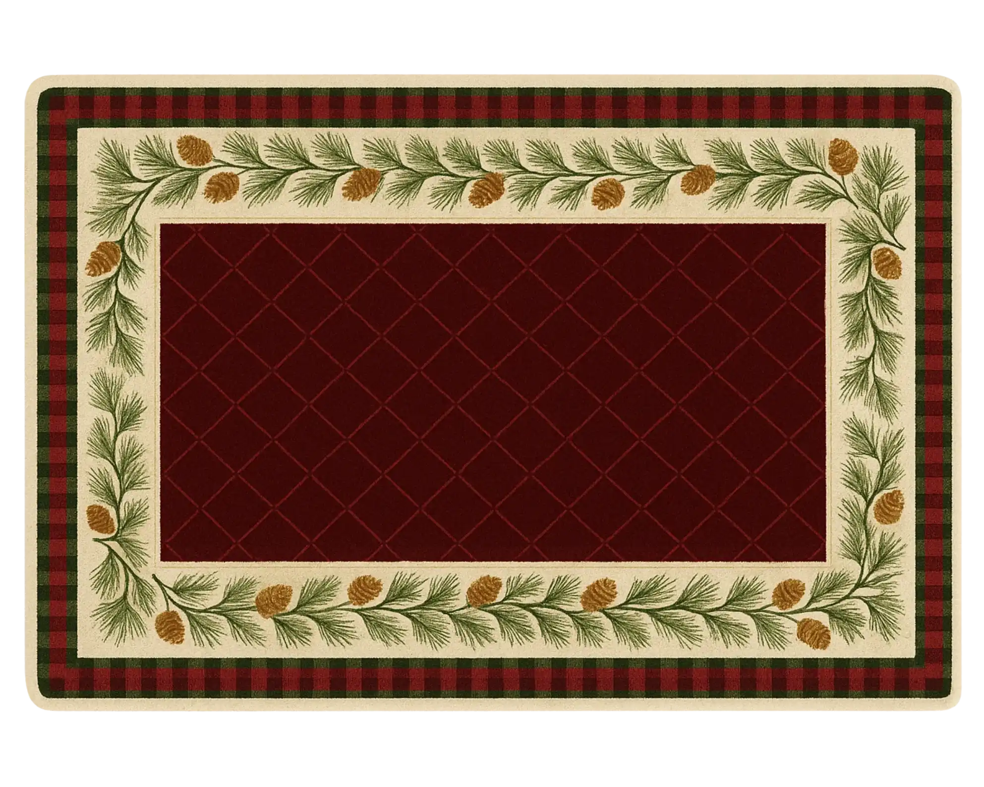 Premium wool tartan holiday rug in red and green.