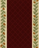 Red Christmas area rug with pine bough and pinecone design.