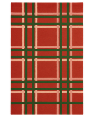 Hand-tufted plaid Christmas rug with red and green tartan pattern.