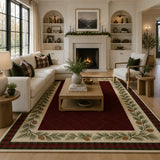 Red & Cream Christmas Tartan with Pinecones Area Rug – Hand-Tufted