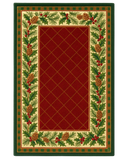 Hand-tufted plaid tartan Christmas rug with pinecone border.