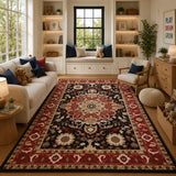 Red black classic traditional wool rug