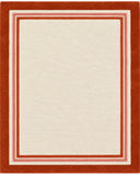 Red and ivory hand-tufted wool area rug with geometric border