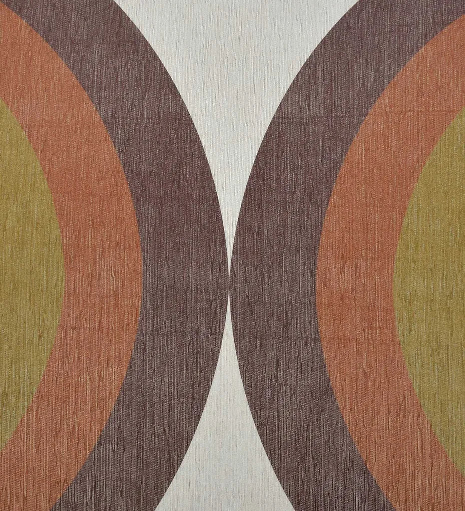 Colorful low-profile area rug with vintage rainbow motif.