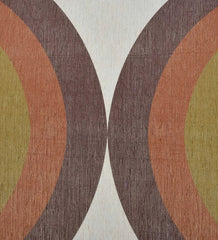 Colorful low-profile area rug with vintage rainbow motif.