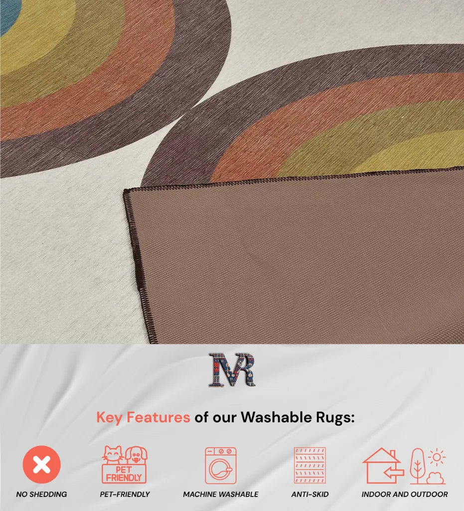 Bright multi-toned arch rug perfect for adding personality to interiors.