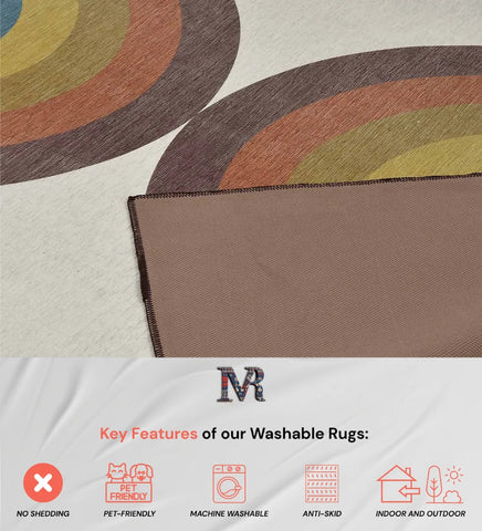 Bright multi-toned arch rug perfect for adding personality to interiors.