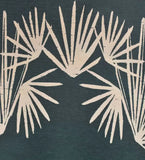 Luxury handwoven rich teal rug with modern beige geometric palm leaf pattern