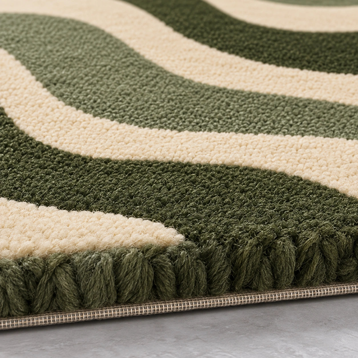 Green 9x12 rectangular wool area rug for dining room with flowing wavy design