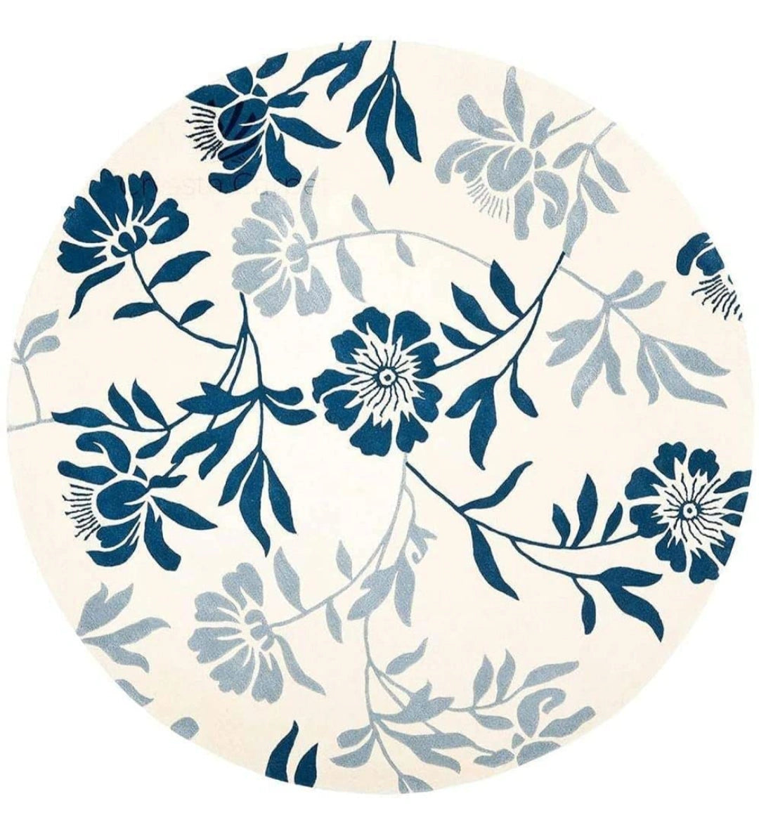 Round Indigo Rug - Hand-Tufted Wool Area Rug