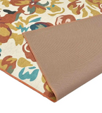 Rust mustard floral watercolor style rug with bold abstract pattern and soft textured backing