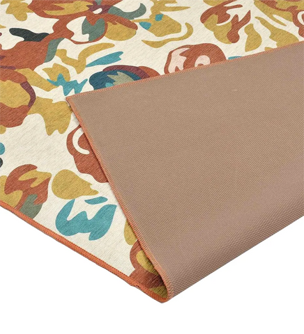 Soft, durable floral patterned rug for living room or bedroom.