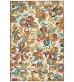 Rust mustard floral watercolor style handwoven rug with large abstract blooms on cream background