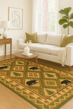 Forest and Nature-themed hand-tufted wool cabin rug featuring pine trees and acorns.