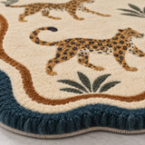 Leopard 9x12 rectangular wool area rug for bedroom with safari animal print and botanical motifs