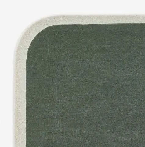 Contemporary sage green rug - handcrafted wool area rug with soft cream border