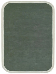Sage green solid hand tufted wool area rug with cream border.