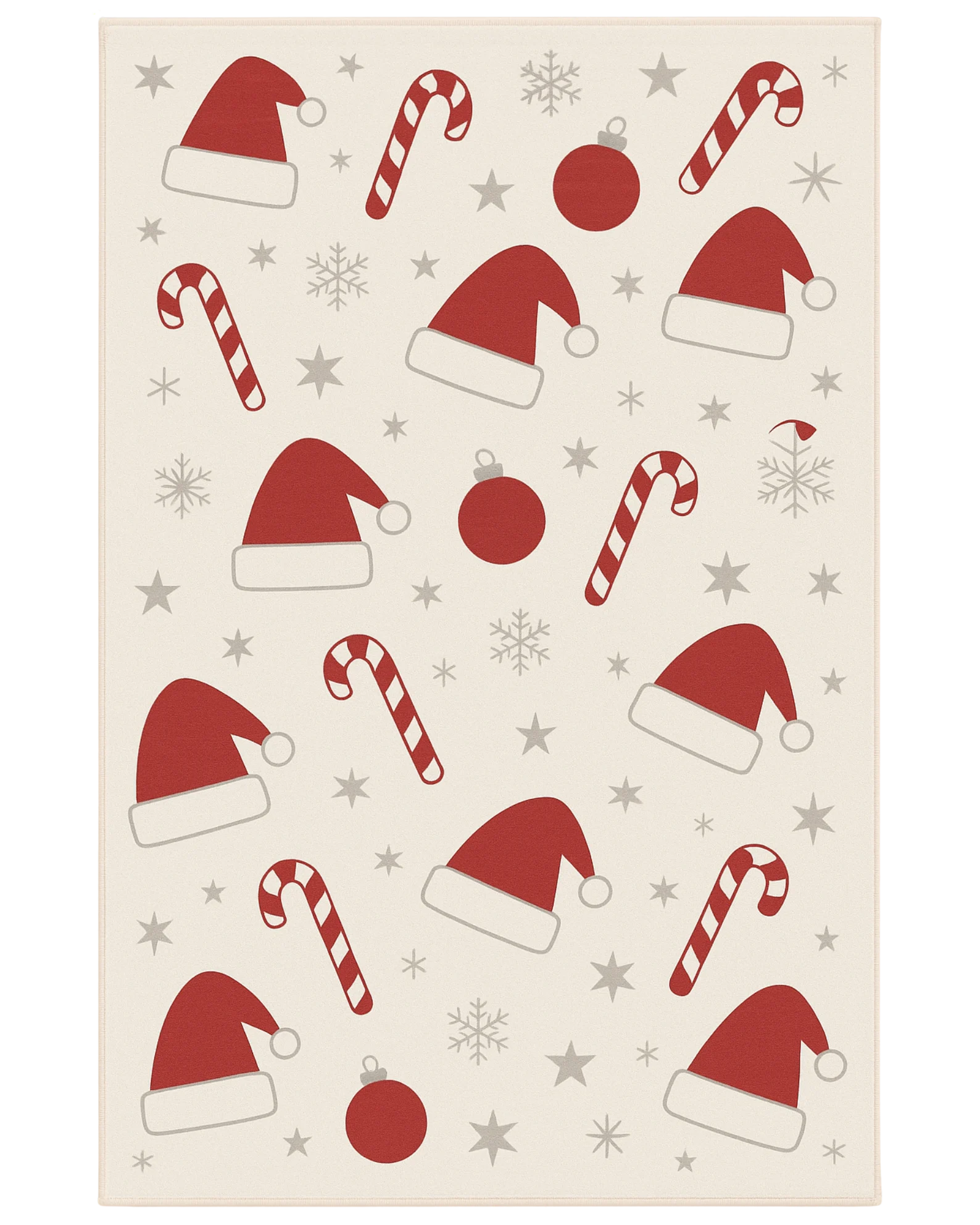Christmas rug with Santa hats, candy canes, and snowflake pattern