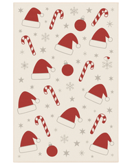 Christmas rug with Santa hats, candy canes, and snowflake pattern