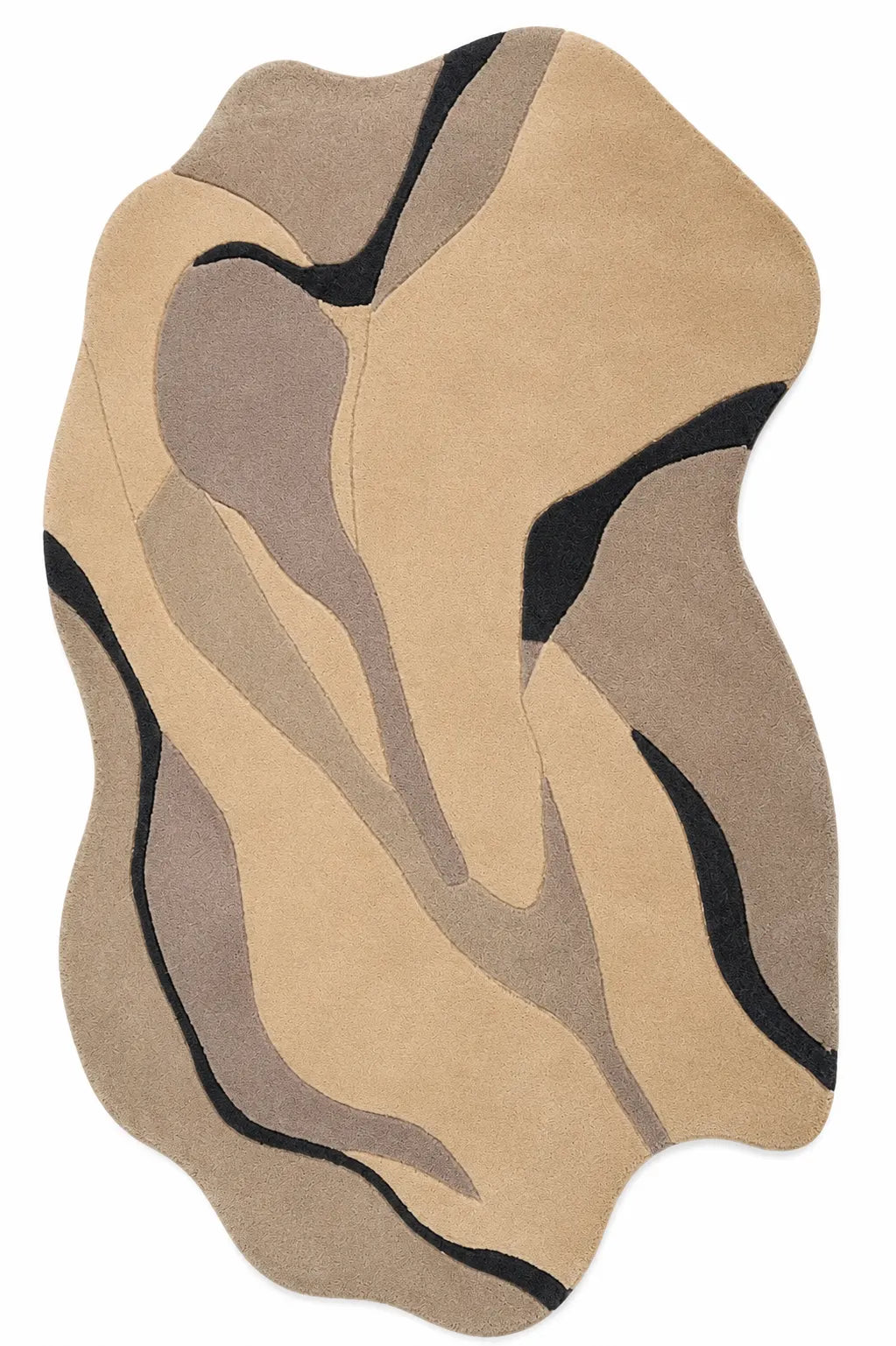 Beige and brown abstract patterned rug on a white background

