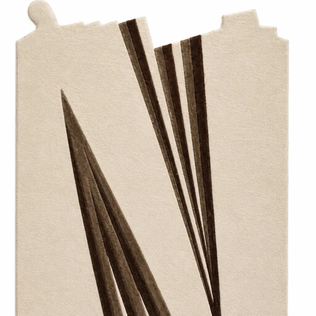 Set of beige placemats with black geometric patterns on a white background