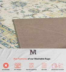 Vintage-inspired rug with washable convenience.