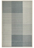 Silver and gray handwoven rug with horizontal ombre stripes and modern geometric design