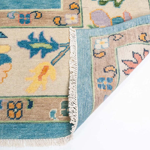 Premium sky blue Oushak-style rug for living and dining spaces