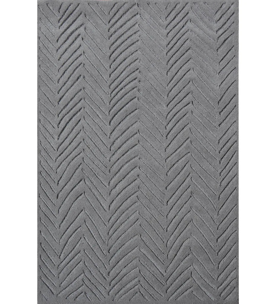 Slate grey hand-tufted wool rug with chevron textured pattern