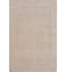 Solid beige hand-tufted wool rug with subtle border design