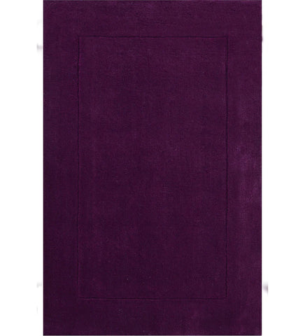 Solid purple hand-tufted wool rug with embossed rectangle