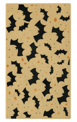 Halloween rug with black bats flying across beige background.
