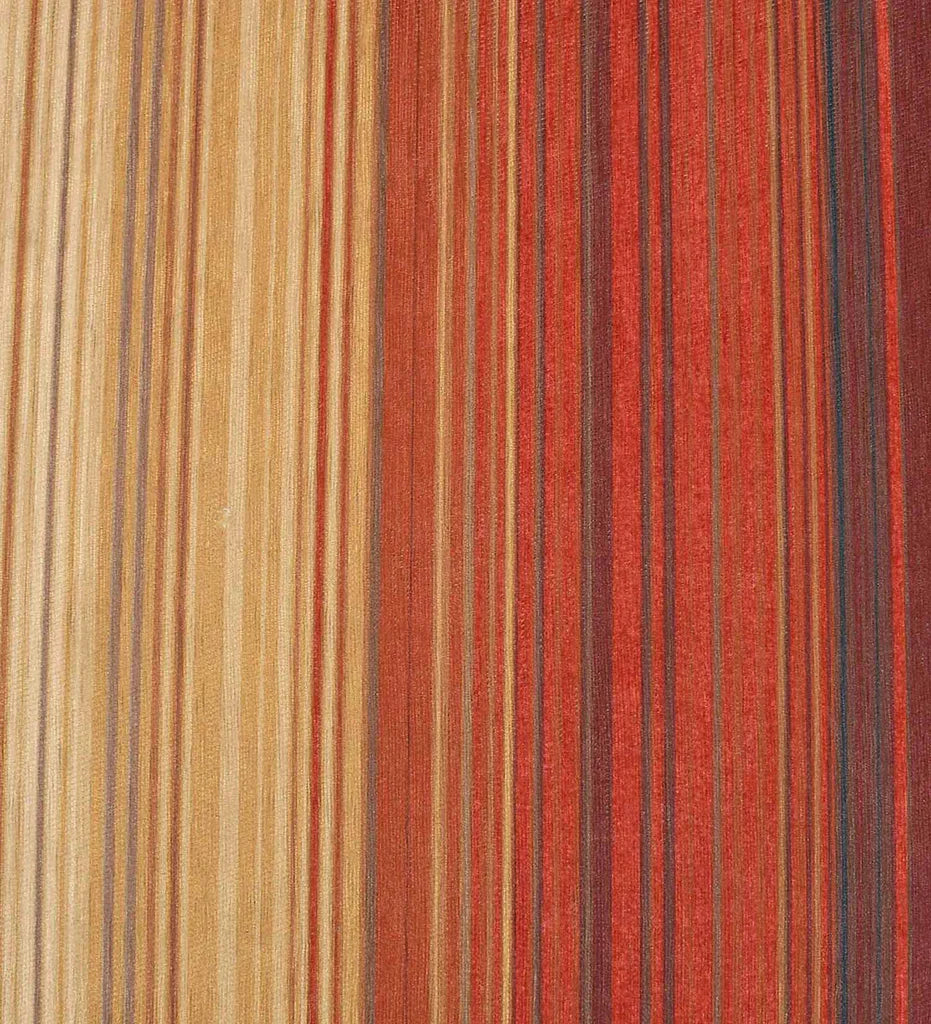 Low-profile rug with terracotta, orange, and cream horizontal stripes.