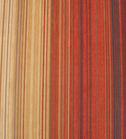 Low-profile rug with terracotta, orange, and cream horizontal stripes.
