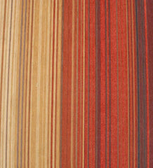 Low-profile rug with terracotta, orange, and cream horizontal stripes.
