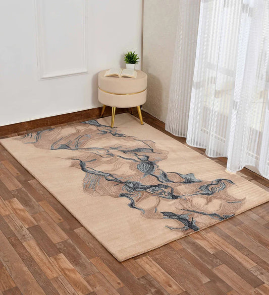 Beige hand-tufted wool area rug with river flow abstract pattern