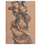Taupe abstract river drift rug with flowing blue and brown organic patterns
