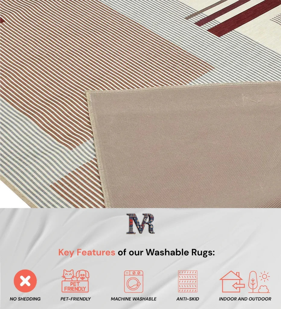 Neutral taupe rug perfect for minimalist spaces.