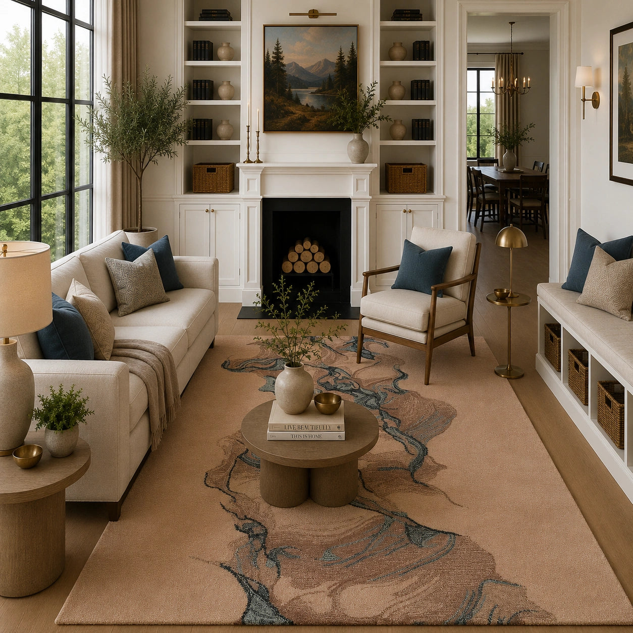 Taupe abstact wool rug