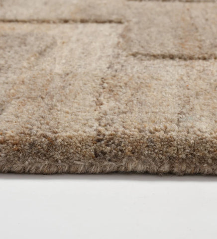 Modern geometric beige and taupe hand-tufted wool rug